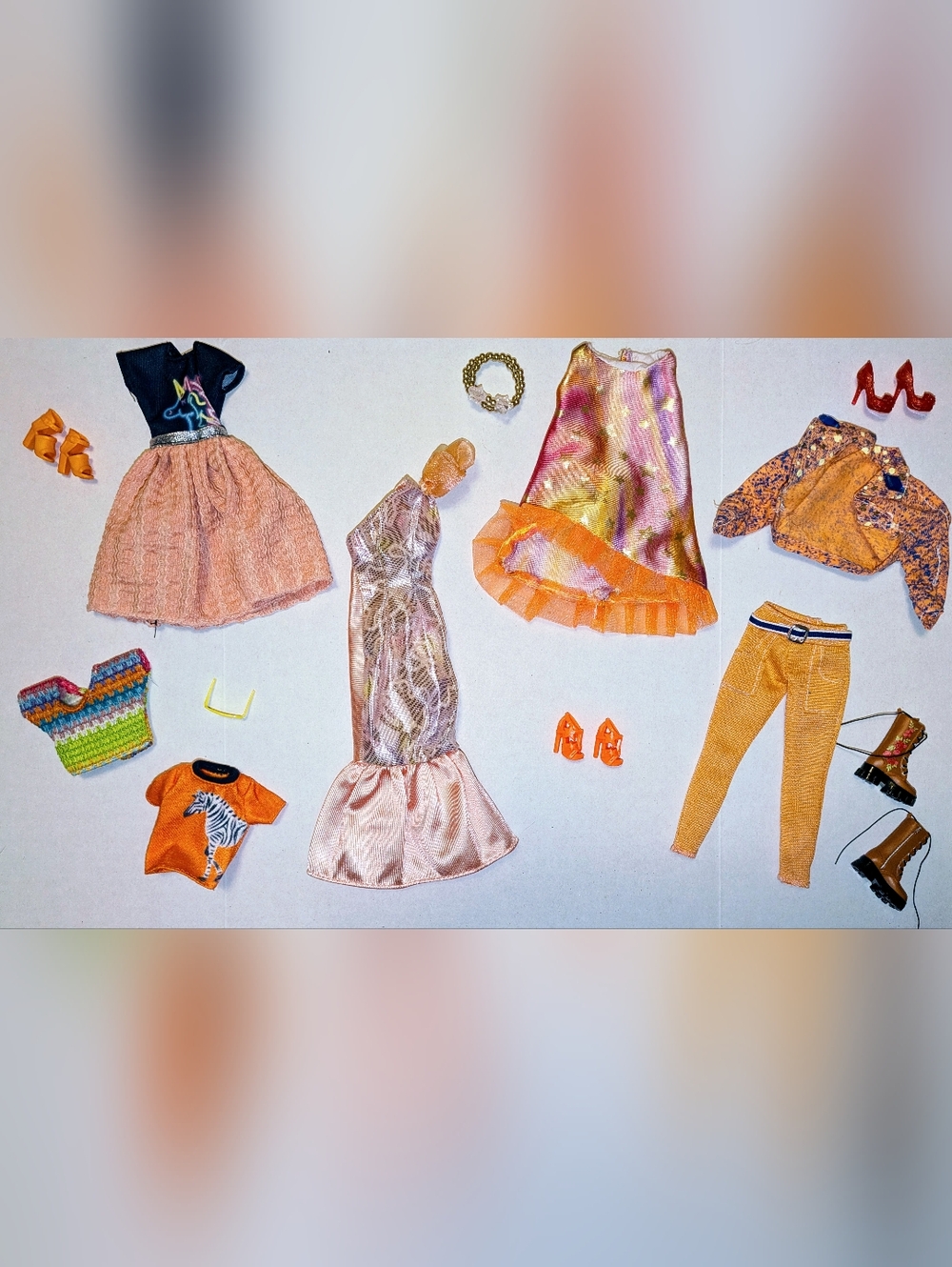 Lot of Barbie Size Clothing, Orange